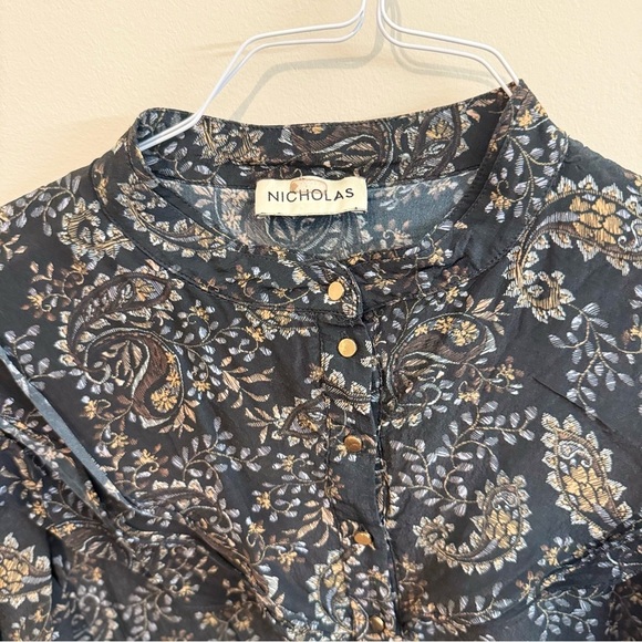 NICHOLAS Paisley Elsie Dress Black Floral Ruffle Short Mini Dress Large 12 1861 - Picture 4 of 11